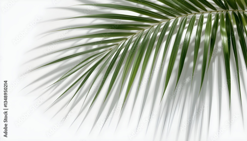 Fototapeta premium Green Palm Leaf with Dramatic Shadow on White Surface