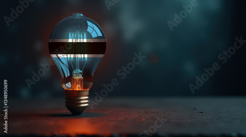 A patriotic concept: A light bulb with the Botswana flag design glowing in the dark, symbolizing ingenuity, technology, and energy independence