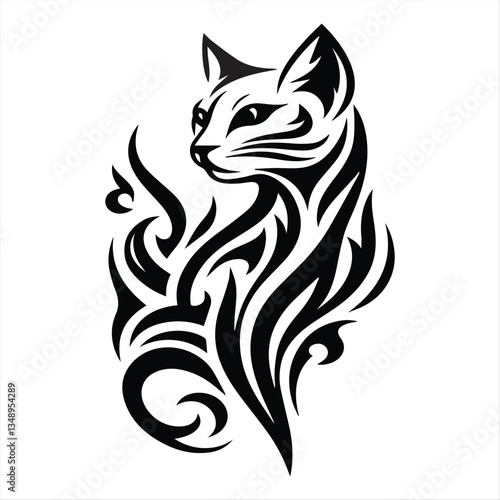 Tribal Cat Tattoo Design – Elegant Feline Artwork