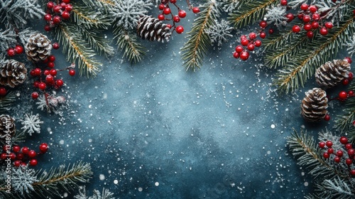 Festive Christmas Border on Blue