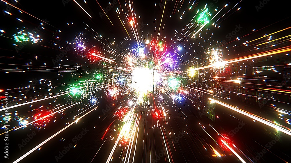Obraz premium Bright colored streaks and lights appear in a dark space