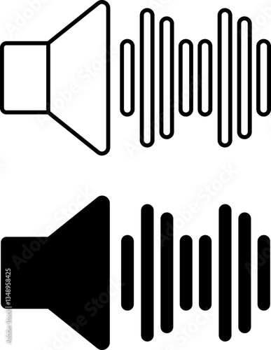 Sound Icons. Black and White Vector Illustrations. Volume Sound, Speaker. Mechanical Vibrations. Music Concept