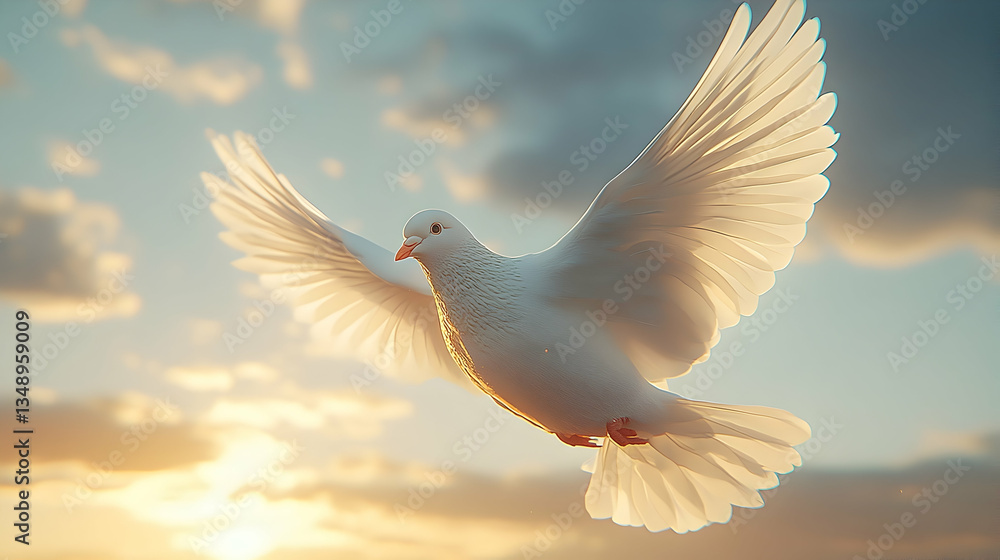 Fototapeta premium A Serene White Dove Soaring Gracefully Against the Sky
