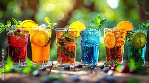 Variety of colored drinks HD 8K wallpaper Photographic Image