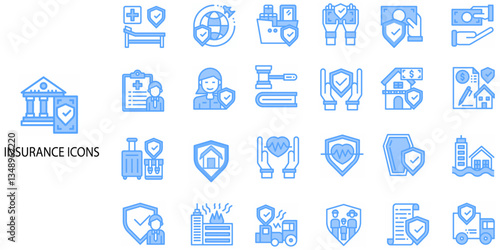 Insurance simple concept 24 colour icons set. Contains such insurance, symbol, car, confidence,  .Vector illustration.