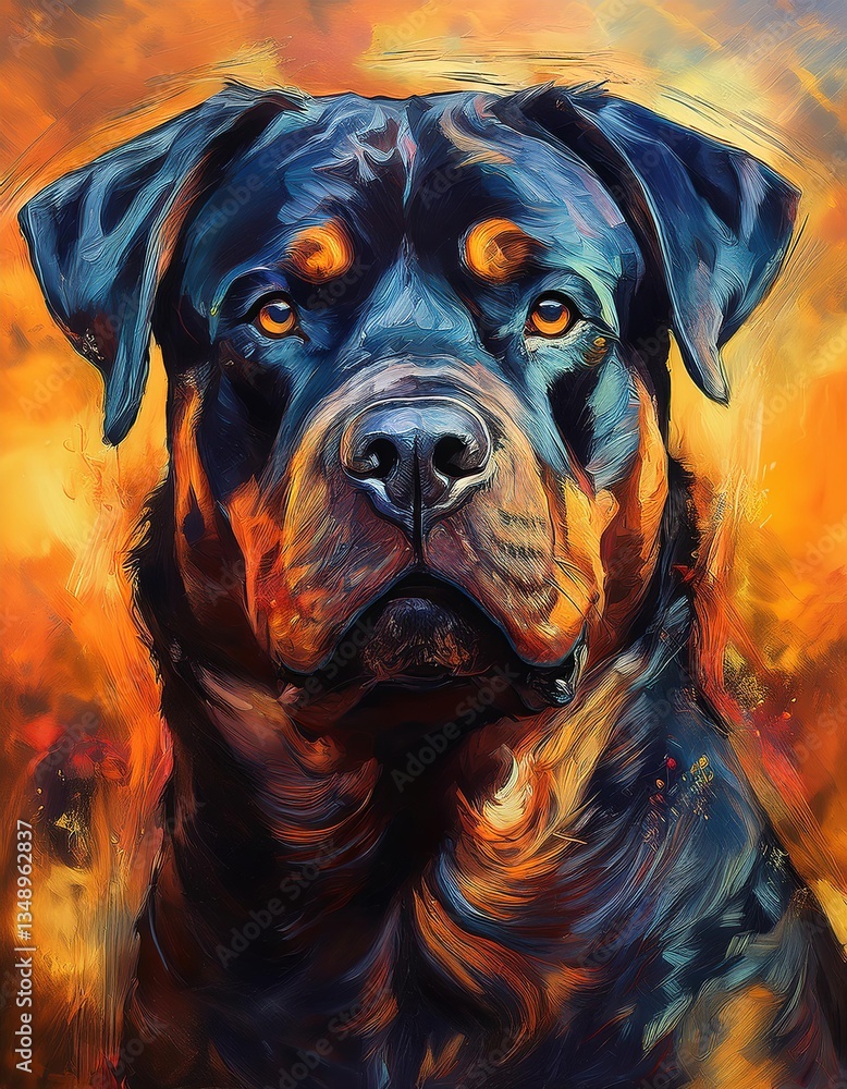 Obraz premium Fiery Rottweiler Artwork