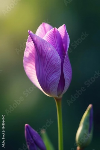 Colorful purple flower with delicate bud shell unfolding, blossoms, purple