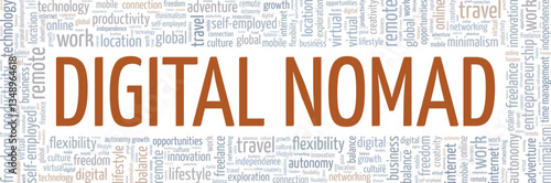 Digital Nomad word cloud conceptual design isolated on white background.
