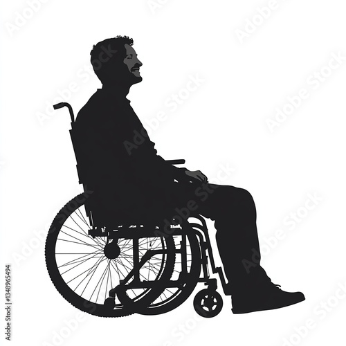 Silhouette of a Caucasian man smiling while sitting in a wheelchair.