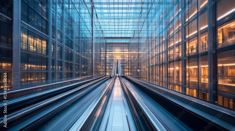 Futuristic Steel Conveyor System in a Tall Modern Building Interior Futuristic Steel Conveyor System in a Tall Modern Building Interior