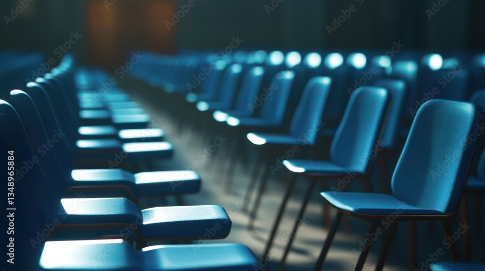 Obraz premium Blue chairs, empty hall, event prep (1)