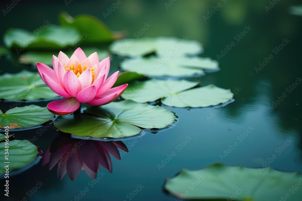 Water lilies, lotus blossoms form intricate pattern on calm lake surface , illustration, botanical Water lilies, lotus blossoms form intricate pattern on calm lake surface , illustration, botanical
