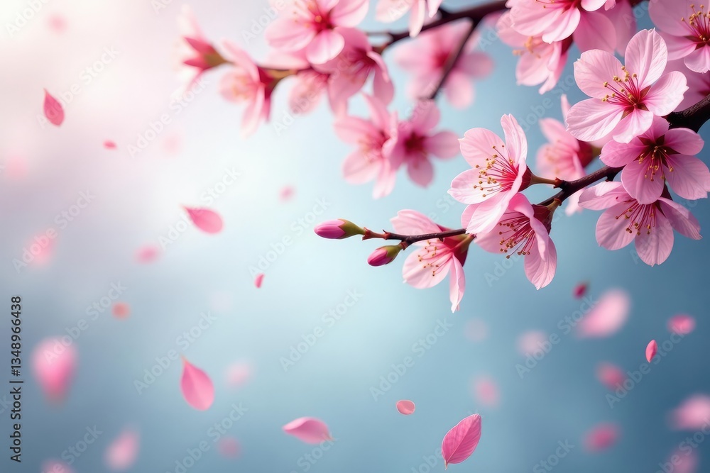 Vibrant sakura branches, scattered petals, repeating motif, nature background, spring background, floral pattern Vibrant sakura branches, scattered petals, repeating motif, nature background, spring background, floral pattern