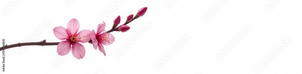 Obraz premium Single branch with buds and flowers against white background, bloom, nature, bud