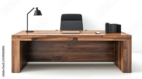 A traditional wooden executive desk is centered.