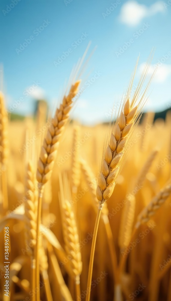 Softly swaying golden wheat stalks in the summer breeze, sunshine, rippling waves Softly swaying golden wheat stalks in the summer breeze, sunshine, rippling waves