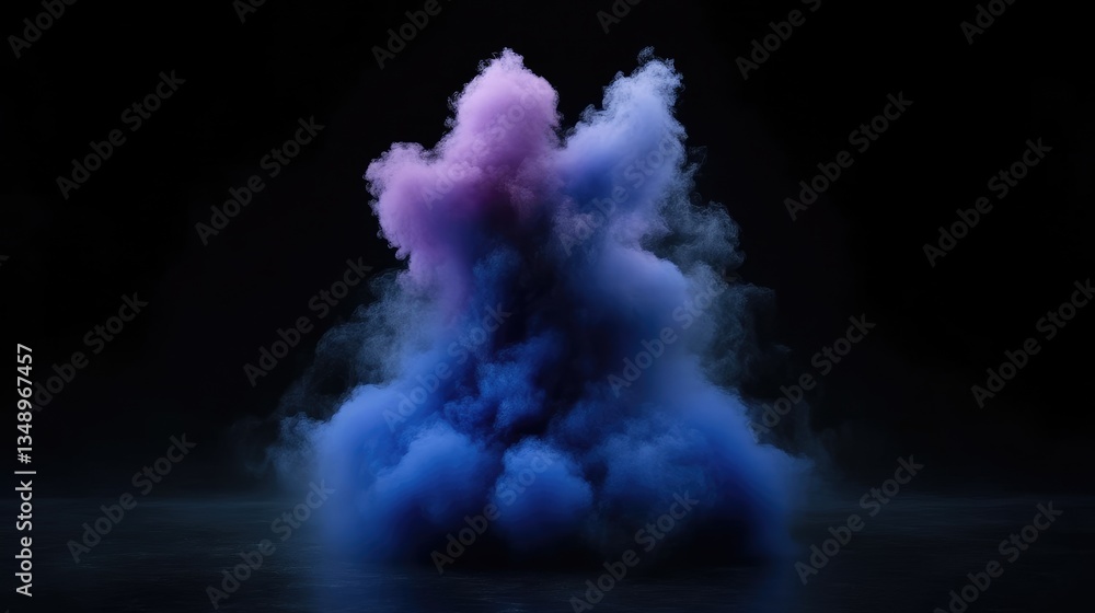 Naklejka premium Abstract cloud of vibrant smoke, a swirling vortex of purple and blue hues against a black backdrop. Dynamic and ethereal, suggesting energy and movement