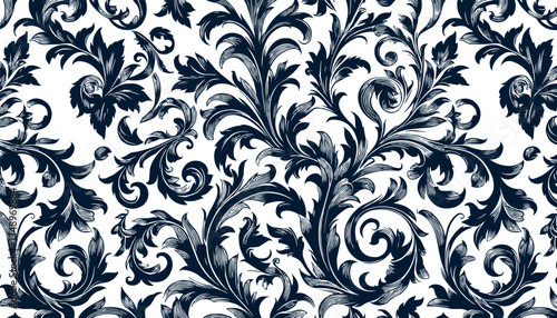 Elegant Baroque Floral Pattern, Luxurious Ornamental Vintage Design