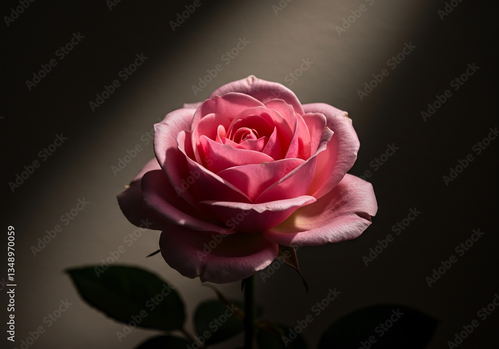Fototapeta premium Pink Rose Dramatic Lighting Studio Shot. AI Generated