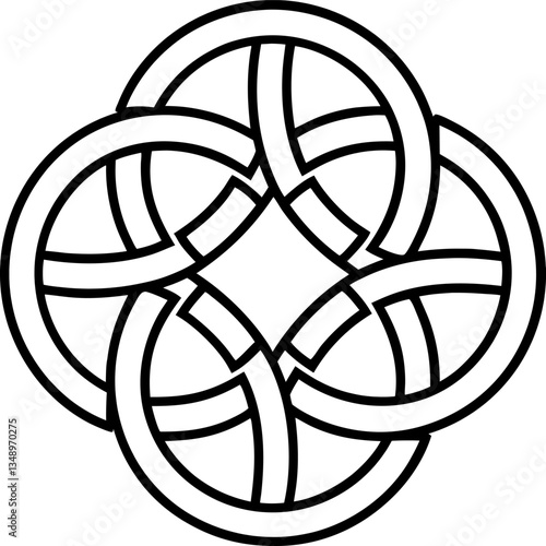 Celtic knot design intricate interwoven pattern, black and white symmetrical loop