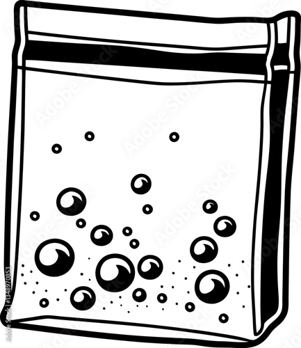 illustration of a transparent plastic bag with air bubbles sealed ziplock design, minimalist art