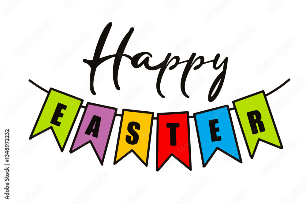 Fototapeta premium Vector illustration of a festive garland with the text 'Happy Easter' written on it