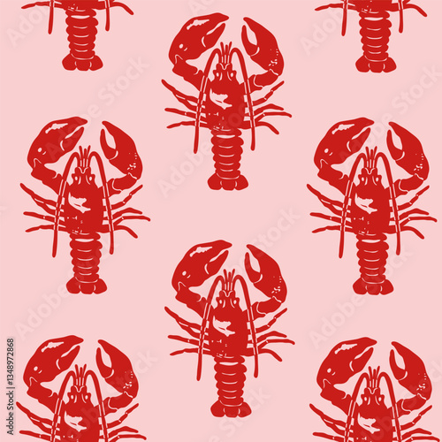 Hand drawn Lobster. Seafood shop, restaurant menu, fish market, banner, poster, print template. Fresh seafood, shellfish product. Trendy Vector illustration. Flat design. Square seamless Pattern
