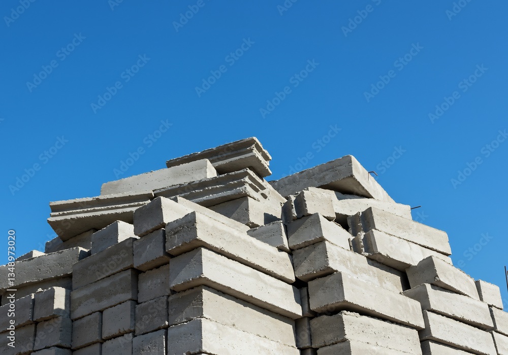 Stack of grey concrete blocks bright sunlight. AI Generated Stack of grey concrete blocks bright sunlight. AI Generated