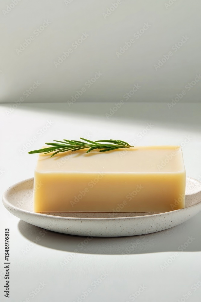 Creamy soap bar elegantly placed on minimalist plate, garnished Creamy soap bar elegantly placed on minimalist plate, garnished