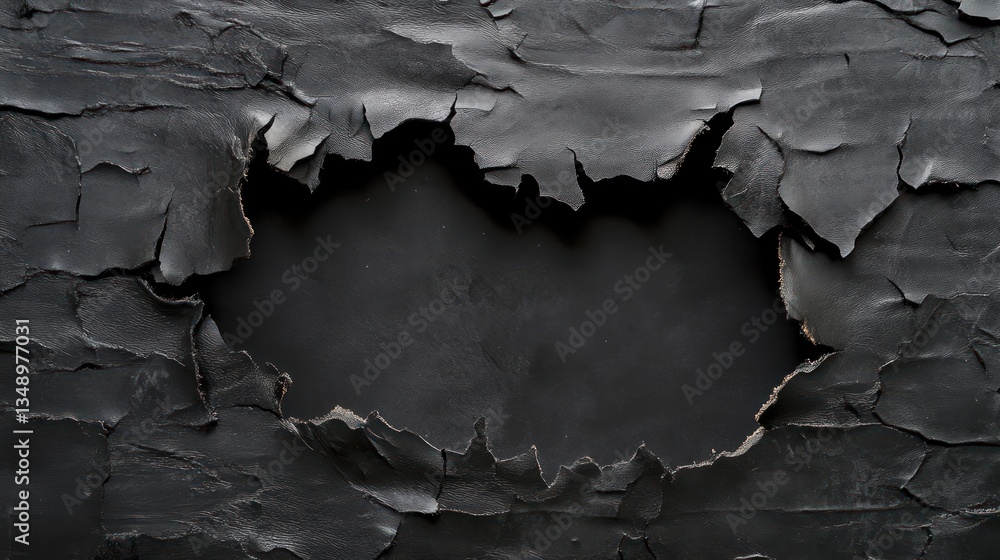 Obraz premium Torn black surface reveals dark background; design texture