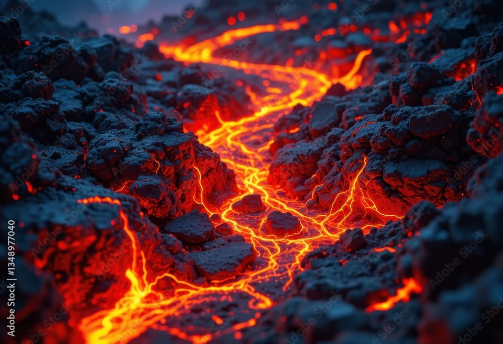 Fiery Lava Flowing Through Dark Volcanic Rocks Intense Heat Red Orange Glowing Texture Hot Fire Melt Fiery Lava Flowing Through Dark Volcanic Rocks Intense Heat Red Orange Glowing Texture Hot Fire Melt