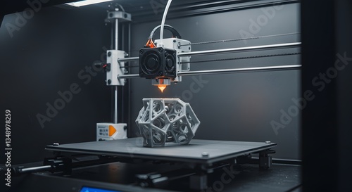 Fototapeta Naklejka Na Ścianę i Meble -  Modern 3d printer creating intricate gray object detailed closeup shot art model layer craft design