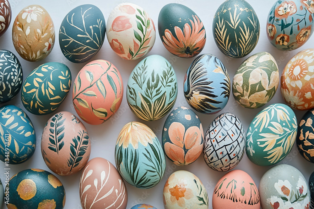 Traditional Slavic Patterned Easter Eggs with Folk Art Designs for Paschal Holiday, Generative AI Traditional Slavic Patterned Easter Eggs with Folk Art Designs for Paschal Holiday, Generative AI
