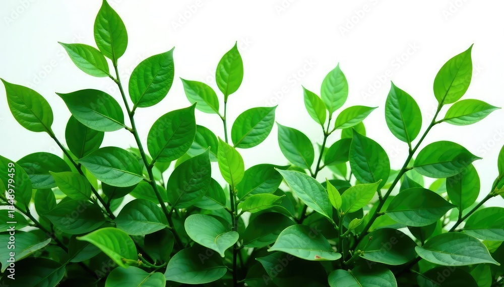 Dense foliage with large leaves and stems isolated on white background, plants, botanical Dense foliage with large leaves and stems isolated on white background, plants, botanical