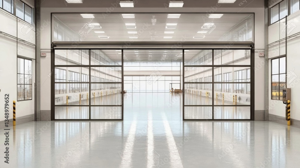 Modern Factory Entrance with Minimalist Design and Reflection Modern Factory Entrance with Minimalist Design and Reflection