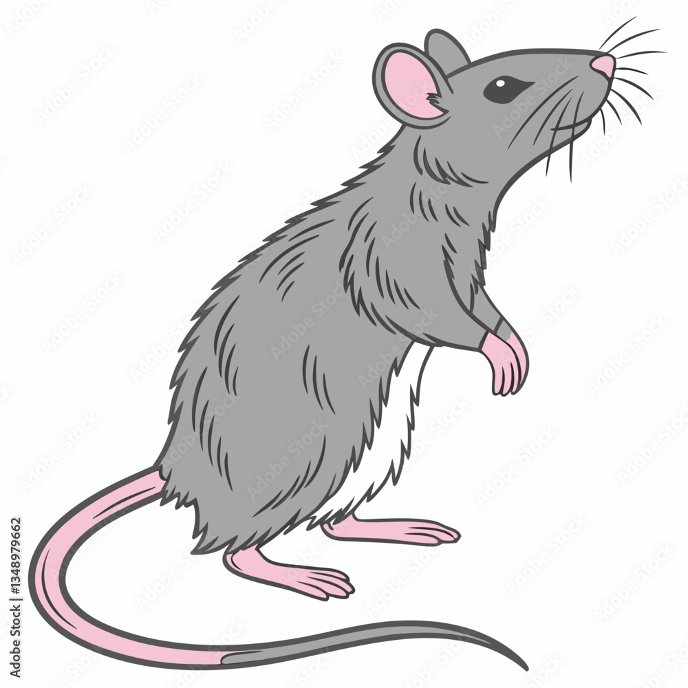 Photorealistic Gray Rat in Standing Pose – Detailed Fur Texture and Pink Ears. Photorealistic Gray Rat in Standing Pose – Detailed Fur Texture and Pink Ears.