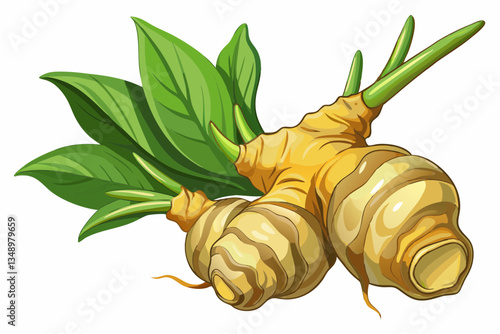 Fresh Galangal Root – Aromatic Asian Spice with Pale Yellow Interior and Green Shoots.