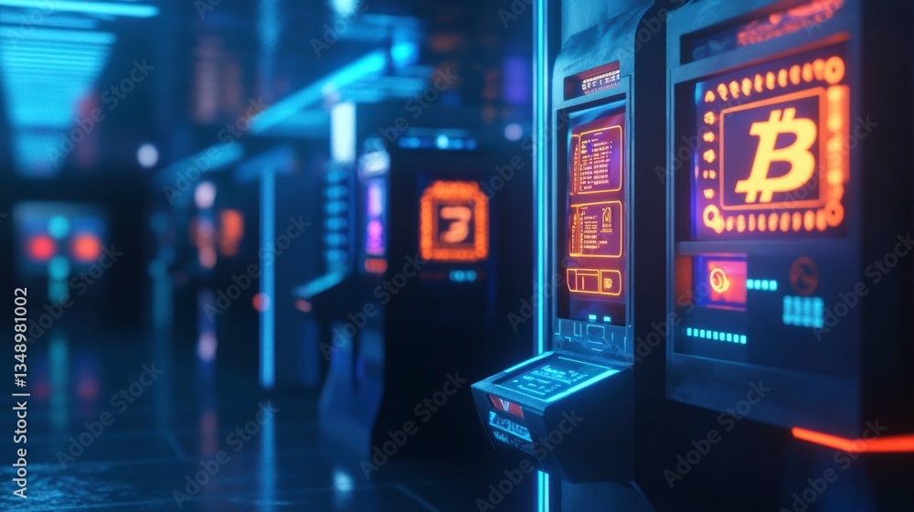 A crypto marketplace inside the metaverse with glowing payment terminals and digital avatars A crypto marketplace inside the metaverse with glowing payment terminals and digital avatars