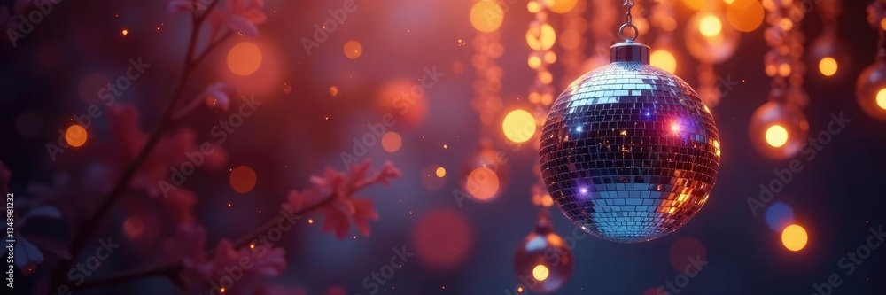 Obraz premium Glittering disco ball hanging from a crystal chandelier, glittering, luxury decor, elegant