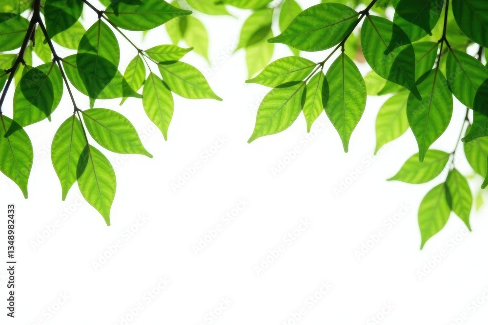 Isolated leafy branches against a clean white background, forest, evergreen, foliage Isolated leafy branches against a clean white background, forest, evergreen, foliage