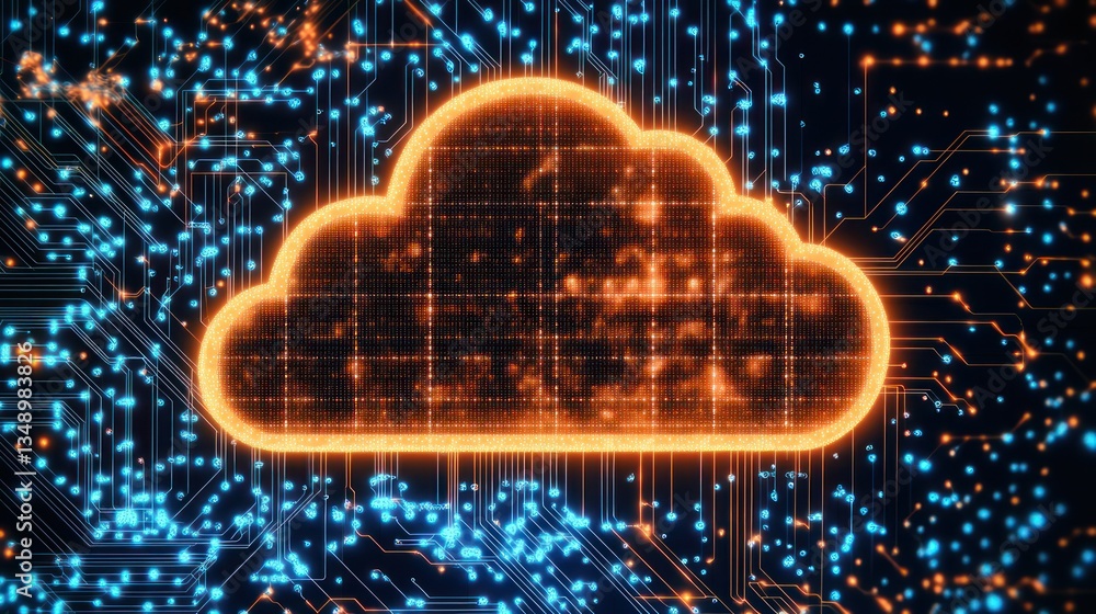 Glowing cloud computing data network circuit board Glowing cloud computing data network circuit board