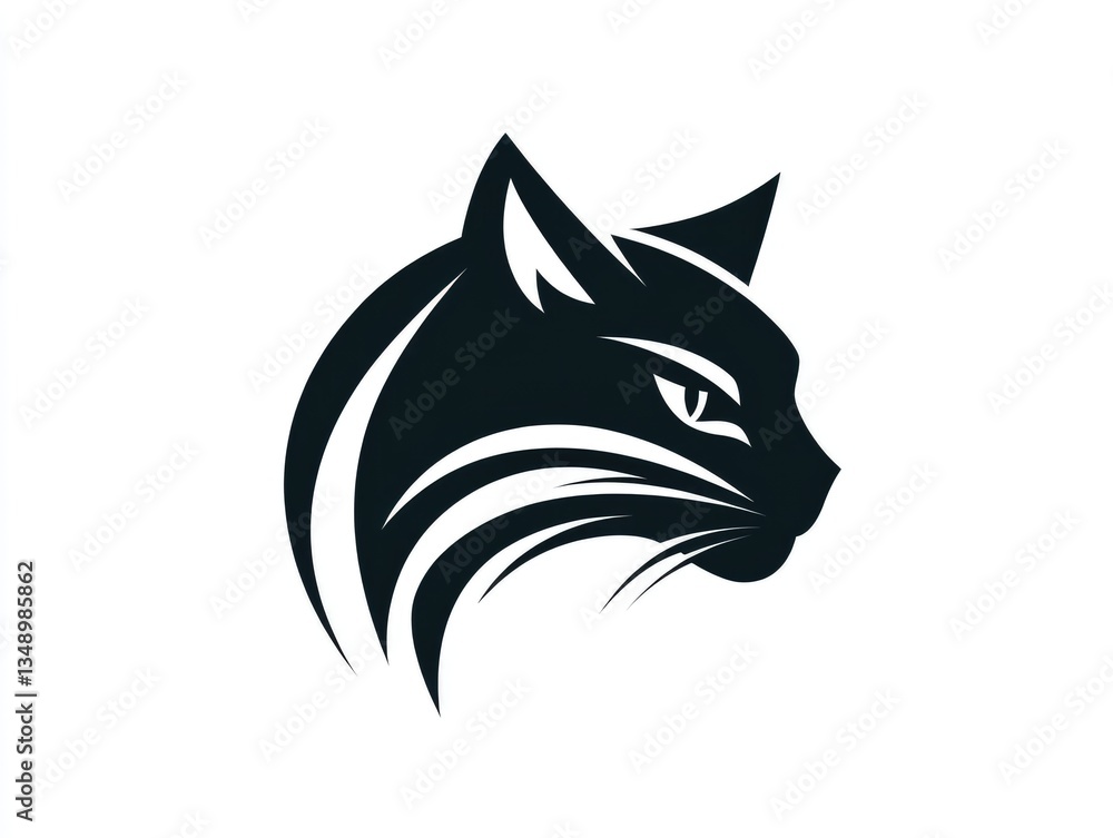 Obraz premium Black cat profile logo, simple design