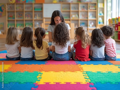 Kleine Zuhörer: Kinder im Kreis hören Geschichten aufmerksam zu