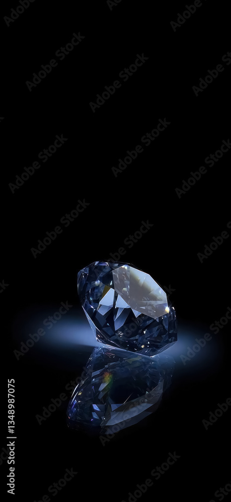 blue diamond gemstone on black background with reflection blue diamond gemstone on black background with reflection