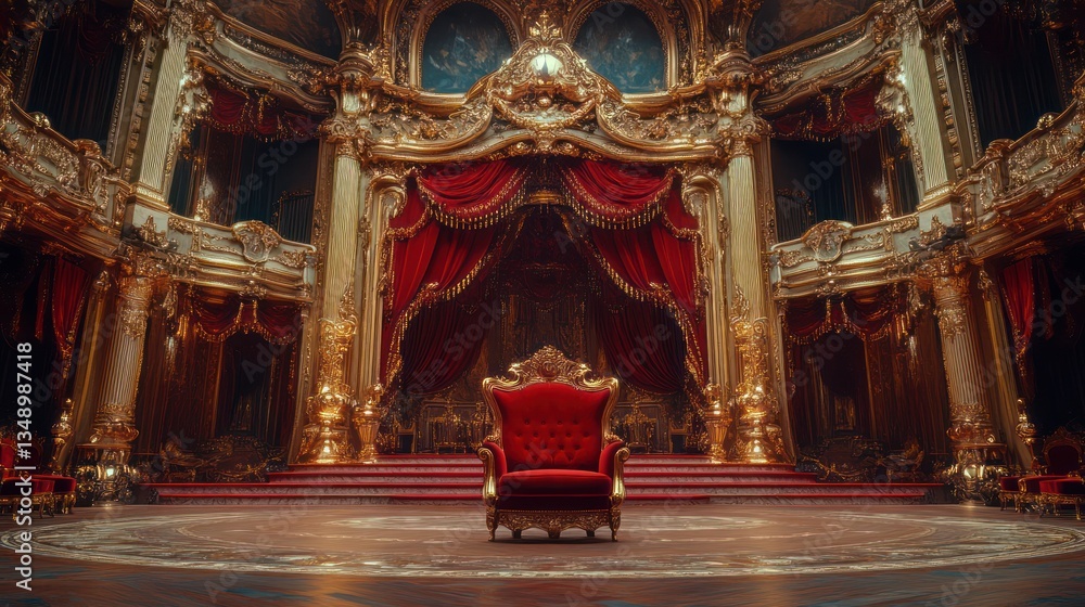 Throne Room, Palace Interior, Red Velvet, Gold, opulence, Majestic, Power, Royalty, Empty Throne Room, Palace Interior, Red Velvet, Gold, opulence, Majestic, Power, Royalty, Empty