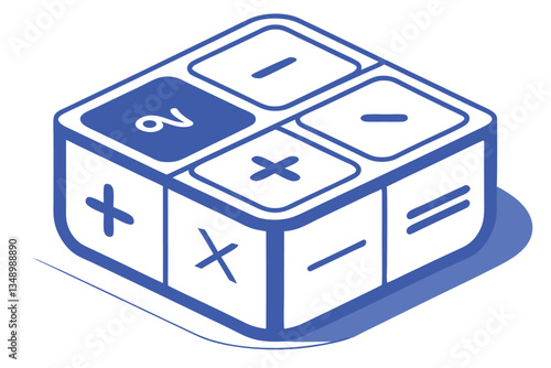 31 Blue 3D calculator icon, mathematical symbols, plus minus multiply equals, cubic design, simple geometry, minimalist app icon, bright blue color scheme, white symbols, clean aesthetic, rounded edge