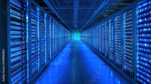 Data center server room  glowing racks  network infrastructure  technology background  digital storage