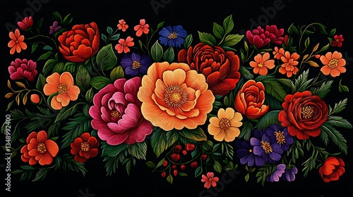 Fototapeta Naklejka Na Ścianę i Meble -  Intricate floral design with peonies and blossoms pictures