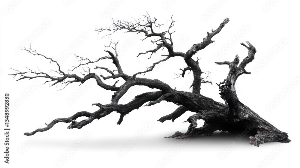 Obraz premium Fallen dead tree isolated on white background. (1)