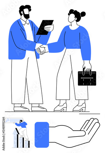 Wallpaper Mural Two professionals shaking hands confidently, sealed agreements, growth charts, helping hand concept. Ideal for partnership, collaboration, career support, teamwork, trust growth and business Torontodigital.ca